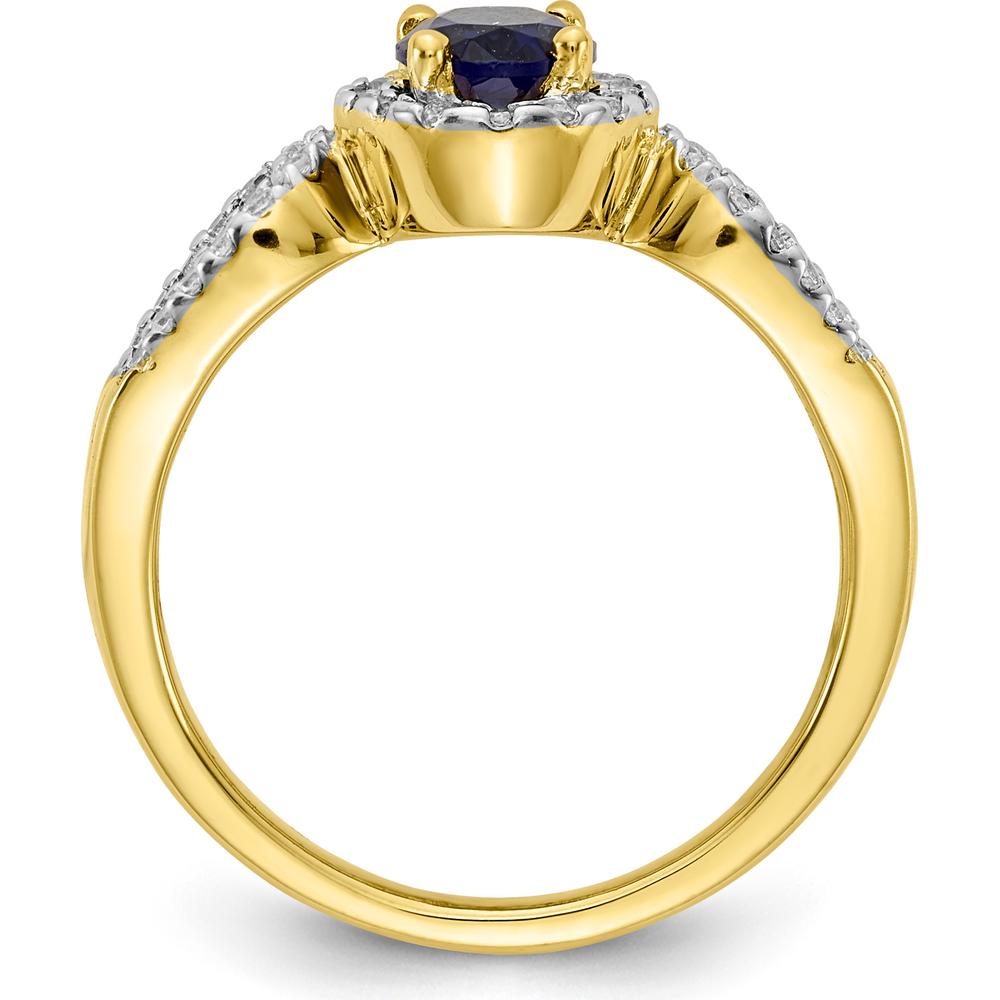 14K Yellow Gold Oval Sapphire Ring with Round Diamond Halo - 0.74 Carat Sapphire, 0.18 Carat Total Diamond Weight by 0