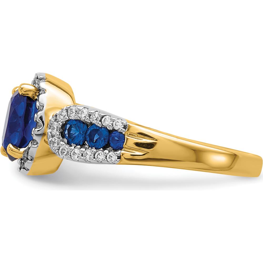 14K Yellow Gold Oval Sapphire Ring with Round Diamond Halo - 0.74 Carat Sapphire, 0.18 Carat Total Diamond Weight by 0