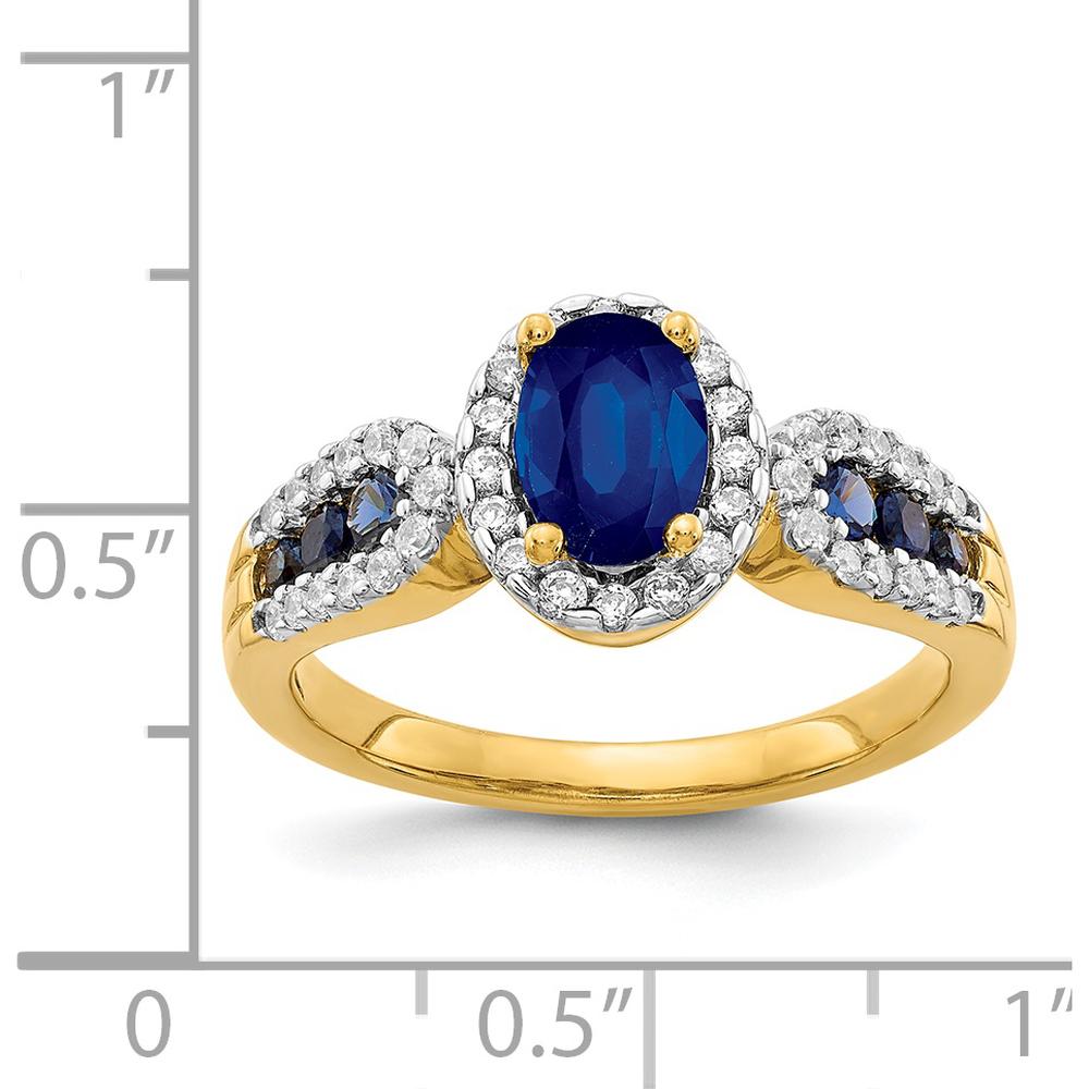 14K Yellow Gold Oval Sapphire Ring with Round Diamond Halo - 0.74 Carat Sapphire, 0.18 Carat Total Diamond Weight by 0