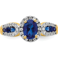14K Yellow Gold Oval Sapphire Ring with Round Diamond Halo - 0.74 Carat Sapphire, 0.18 Carat Total Diamond Weight by 0
