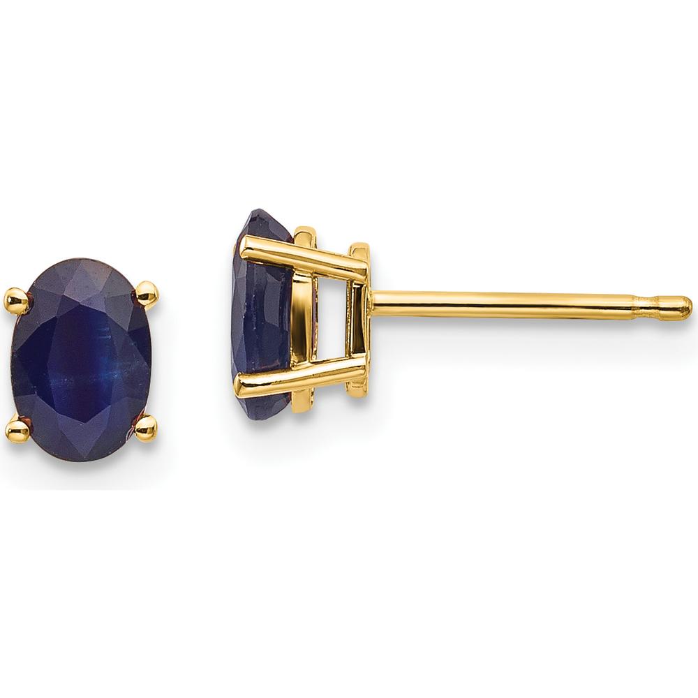 14K Yellow Gold Oval Sapphire Stud Earrings with Natural Faceted Blue Sapphires - 0.68 Carat Total Gem Weight by Oro Pregiato