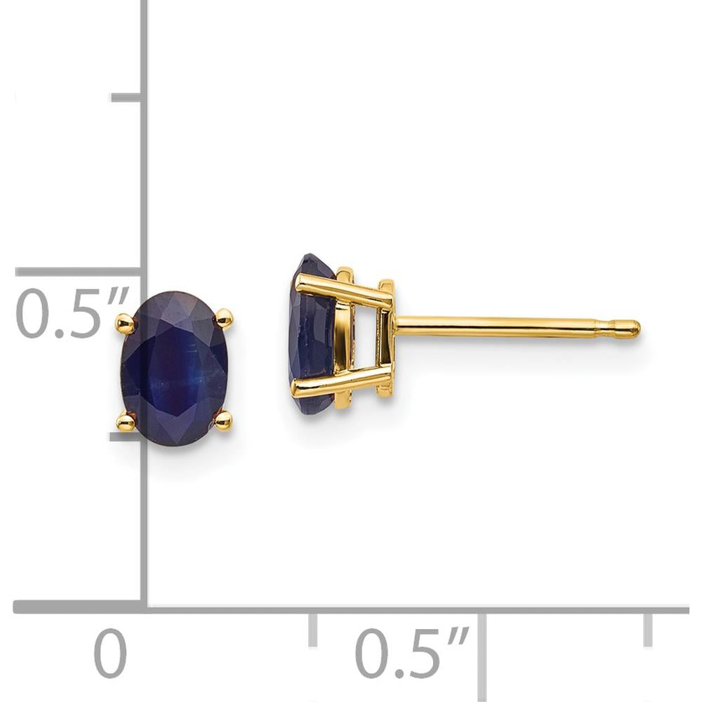 14K Yellow Gold Oval Sapphire Stud Earrings with Natural Faceted Blue Sapphires - 0.68 Carat Total Gem Weight by Oro Pregiato