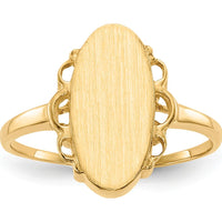14K Yellow Gold Oval Satin Finish Open Back Signet Ring - 14.5mm by 0