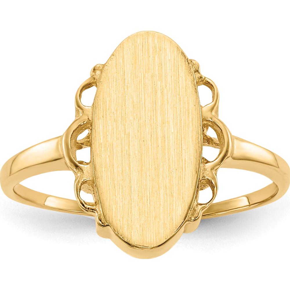 14K Yellow Gold Oval Satin Finish Open Back Signet Ring - 14.5mm by 0