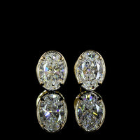 14K Yellow Gold Oval Shape Diamond Stud Earrings with Bezel and Prong Setting - 1.05 Carats Total Diamond Weight (E-F Color, VS Clarity, Lab Grown) - Covaloro Fine Jewelry