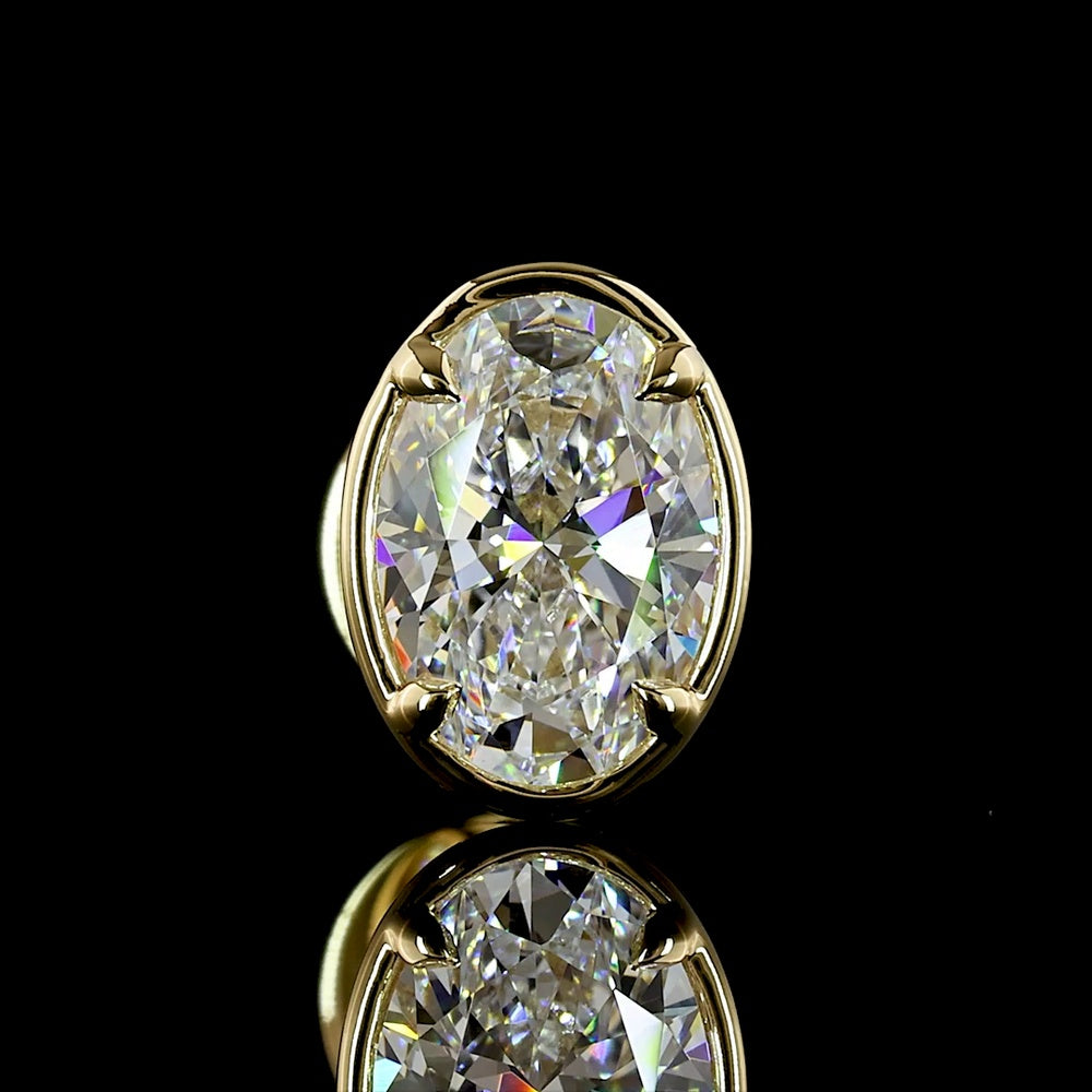 14K Yellow Gold Oval Shape Diamond Stud Earrings with Bezel and Prong Setting - 1.05 Carats Total Diamond Weight (E-F Color, VS Clarity, Lab Grown) - Covaloro Fine Jewelry
