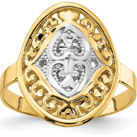 14K Yellow Gold Oval Shield Heart Ring with Rhodium Accents - Diamond-Cut Texture by 0