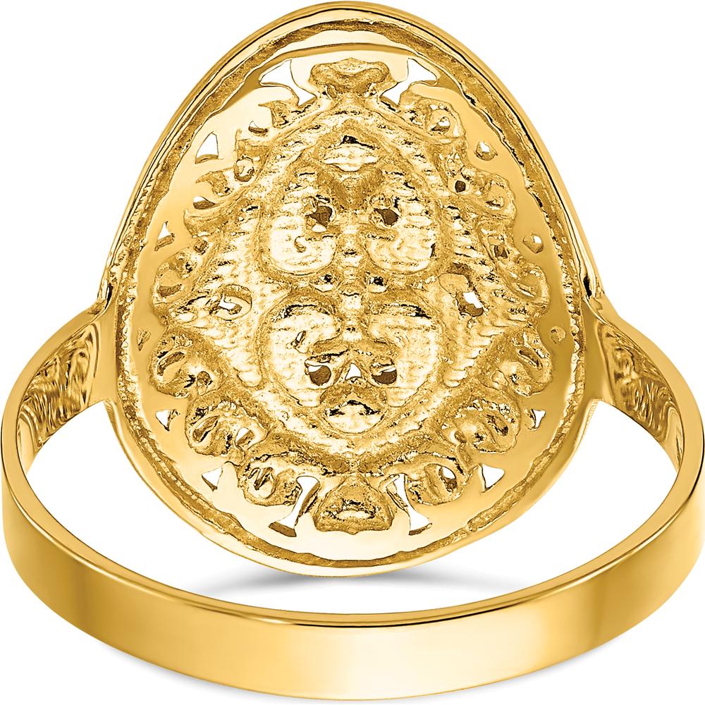 14K Yellow Gold Oval Shield Heart Ring with Rhodium Accents - Diamond-Cut Texture by 0