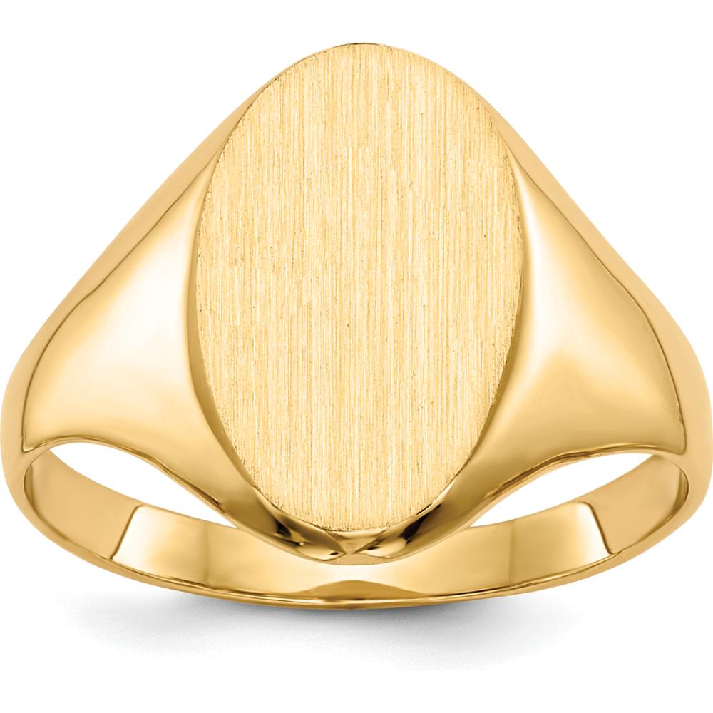 14K Yellow Gold Oval Signet Ring with Brushed Satin Top and Polished Tapered Band by 0