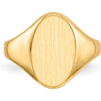 14K Yellow Gold Oval Signet Ring with Brushed Satin Top and Polished Tapered Band by 0