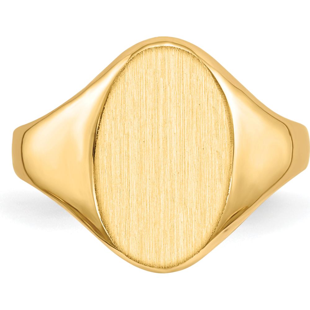 14K Yellow Gold Oval Signet Ring with Brushed Satin Top and Polished Tapered Band by 0