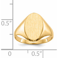 14K Yellow Gold Oval Signet Ring with Brushed Satin Top and Polished Tapered Band by 0