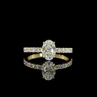 14K Yellow Gold Oval Solitaire Diamond Shank Ring with 1.01 Carat D VVS1 Lab Diamond Center and 0.44 Carat Brilliant Cut Accents - 1.45 Total Carat Weight - Covaloro Fine Jewelry