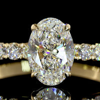 14K Yellow Gold Oval Solitaire Diamond Shank Ring with 1.01 Carat D VVS1 Lab Diamond Center and 0.44 Carat Brilliant Cut Accents - 1.45 Total Carat Weight - Covaloro Fine Jewelry