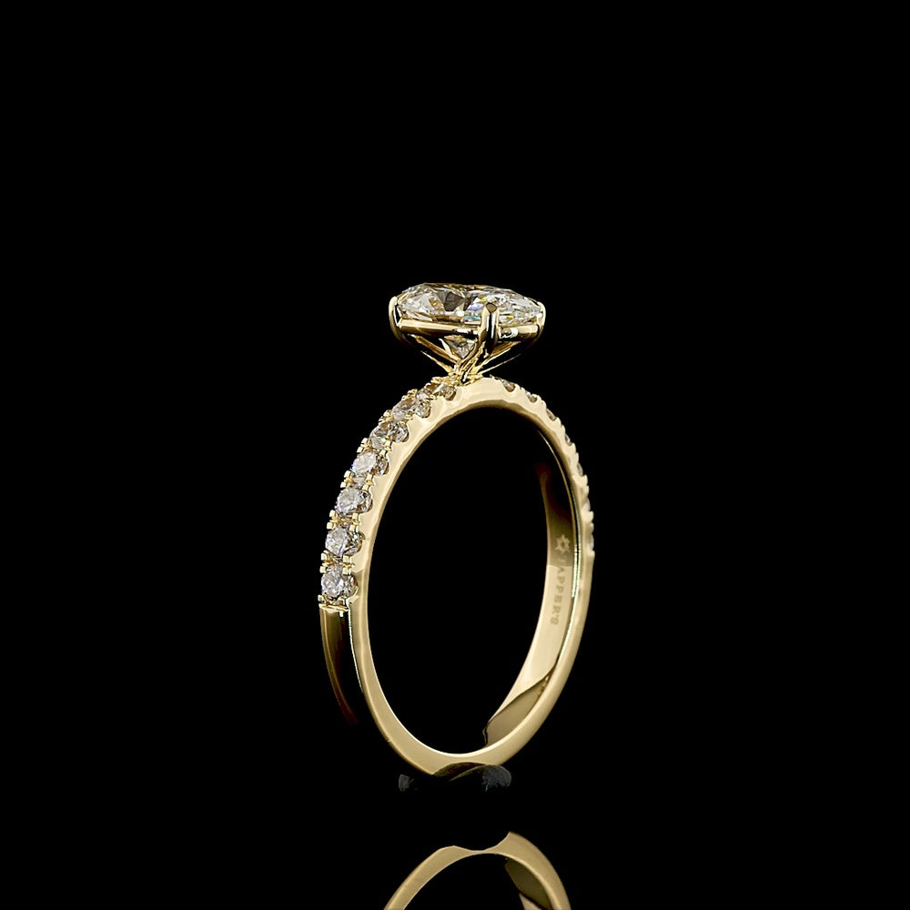 14K Yellow Gold Oval Solitaire Diamond Shank Ring with 1.01 Carat D VVS1 Lab Diamond Center and 0.44 Carat Brilliant Cut Accents - 1.45 Total Carat Weight - Covaloro Fine Jewelry
