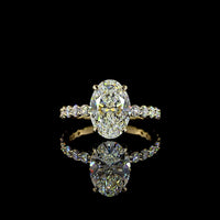 14K Yellow Gold Oval Solitaire Diamond Shank Ring with 3.04 Carat E VVS2 Lab Diamond and 0.89 Carat Brilliant Cut Round Diamond Accents - 3.93 Carat Total Diamond Weight - Covaloro Fine Jewelry