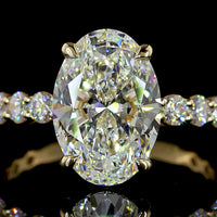 14K Yellow Gold Oval Solitaire Diamond Shank Ring with 3.04 Carat E VVS2 Lab Diamond and 0.89 Carat Brilliant Cut Round Diamond Accents - 3.93 Carat Total Diamond Weight - Covaloro Fine Jewelry