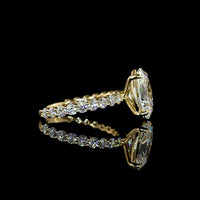 14K Yellow Gold Oval Solitaire Diamond Shank Ring with 3.04 Carat E VVS2 Lab Diamond and 0.89 Carat Brilliant Cut Round Diamond Accents - 3.93 Carat Total Diamond Weight - Covaloro Fine Jewelry