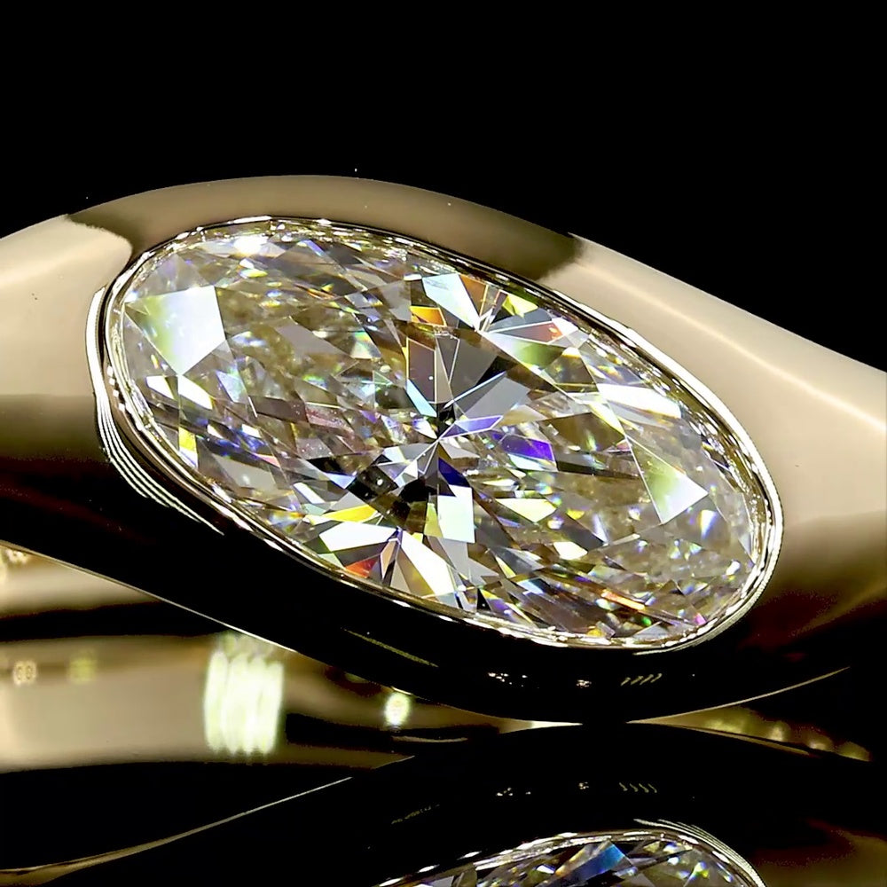 14K Yellow Gold Oval Solitaire Ring with 1.06 Carat Flush Set Lab Diamond - E-F Color, VS1 Clarity - Covaloro Fine Jewelry