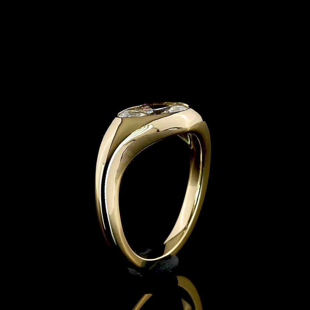 14K Yellow Gold Oval Solitaire Ring with 1.06 Carat Flush Set Lab Diamond - E-F Color, VS1 Clarity - Covaloro Fine Jewelry