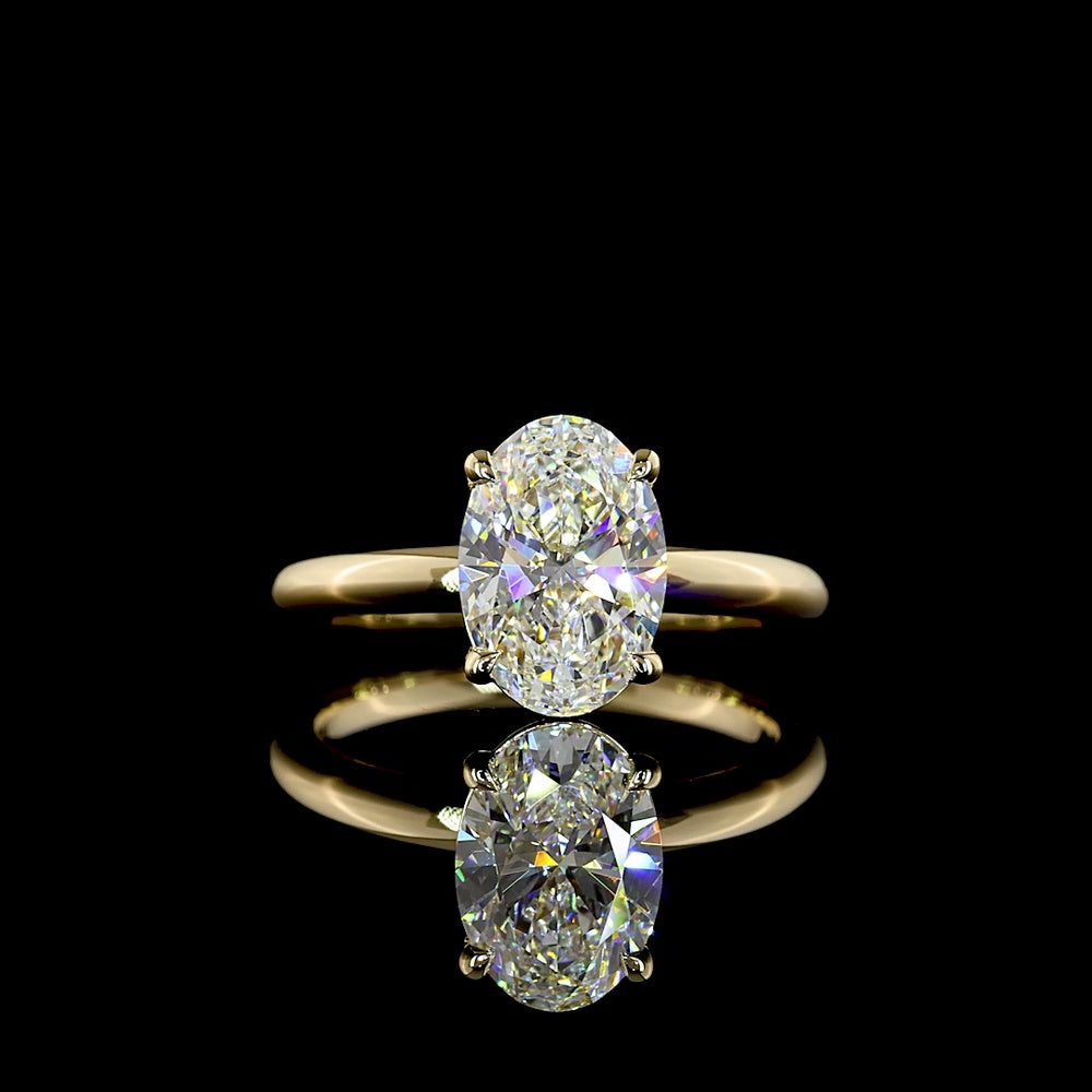 14K Yellow Gold Oval Solitaire Ring with 2.08 Carat D VVS2 Lab Diamond - IGI Certified - Covaloro Fine Jewelry