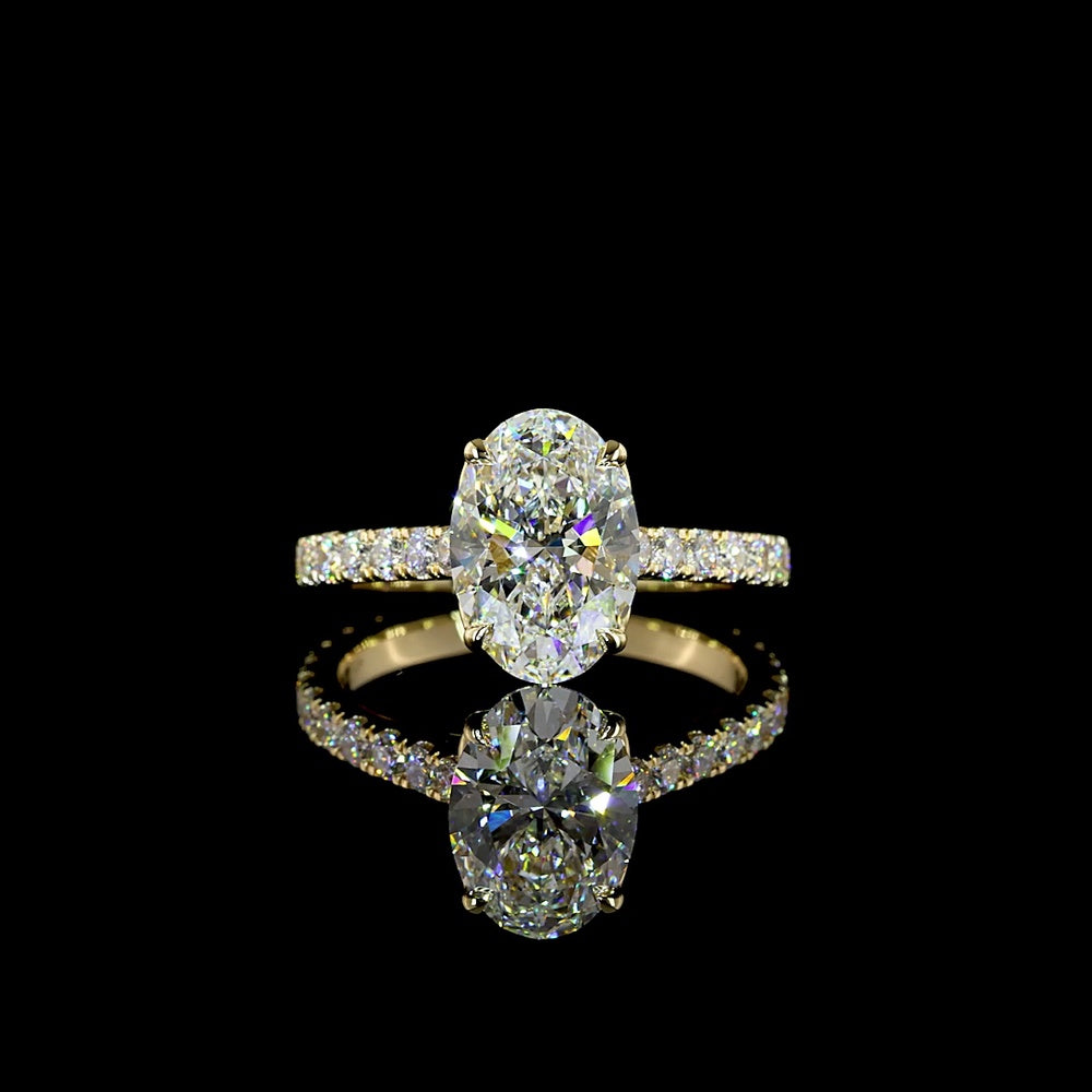 14K Yellow Gold Oval Solitaire Ring with 2.51 Carat Lab Diamond Center and 0.73 Carat Diamond Shank - IGI Certified E VS1 - Total 3.24 Carats - Covaloro Fine Jewelry