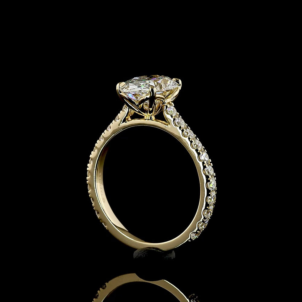 14K Yellow Gold Oval Solitaire Ring with 2.51 Carat Lab Diamond Center and 0.73 Carat Diamond Shank - IGI Certified E VS1 - Total 3.24 Carats - Covaloro Fine Jewelry