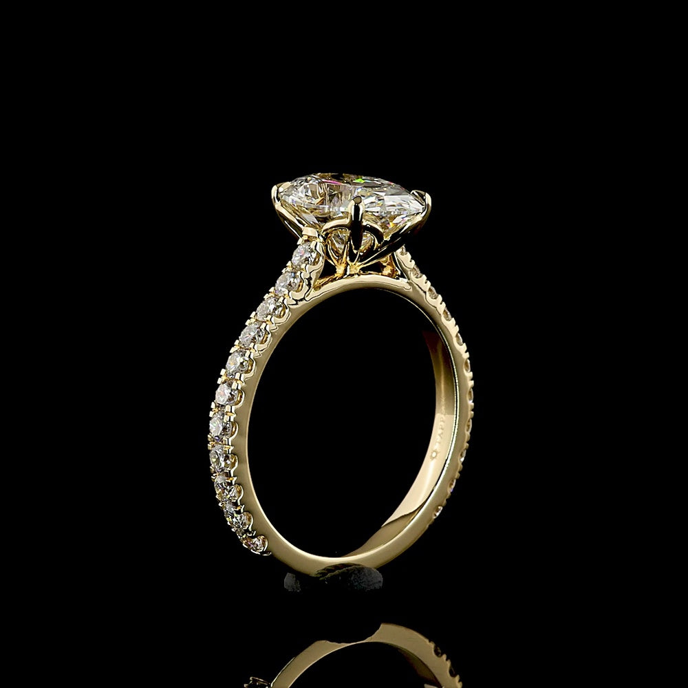 14K Yellow Gold Oval Solitaire Ring with 2.51 Carat Lab Diamond Center and 0.73 Carat Diamond Shank - IGI Certified E VS1 - Total 3.24 Carats - Covaloro Fine Jewelry