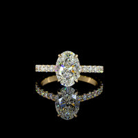 14K Yellow Gold Oval Solitaire Shank Ring with 2.02 Carat Oval Lab Diamond Center and 0.73 Carat Brilliant Cut Accent Diamonds - Total 2.75 Carat - IGI Certified E VVS2 - Covaloro Fine Jewelry