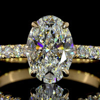 14K Yellow Gold Oval Solitaire Shank Ring with 2.02 Carat Oval Lab Diamond Center and 0.73 Carat Brilliant Cut Accent Diamonds - Total 2.75 Carat - IGI Certified E VVS2 - Covaloro Fine Jewelry