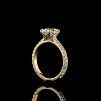 14K Yellow Gold Oval Solitaire Shank Ring with 2.02 Carat Oval Lab Diamond Center and 0.73 Carat Brilliant Cut Accent Diamonds - Total 2.75 Carat - IGI Certified E VVS2 - Covaloro Fine Jewelry