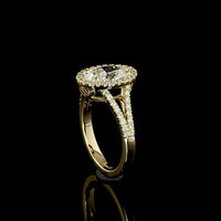 14K Yellow Gold Oval Split Shank Diamond Ring with Double Halo, 3.00 Carats Center E-VVS1 and 0.67 Carats Accent Diamonds - 3.67 Carats Total Diamond Weight - Covaloro Fine Jewelry
