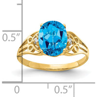 14K Yellow Gold Oval Swiss Blue Topaz and Diamond Ring - 2.30 Carat Topaz, 0.017 Carat Diamonds by Monteluci Fine Jewelry