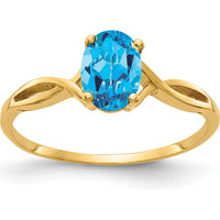14K Yellow Gold Oval Swiss Blue Topaz Ring - 1.00 Carat Total Weight by Monteluci Fine Jewelry