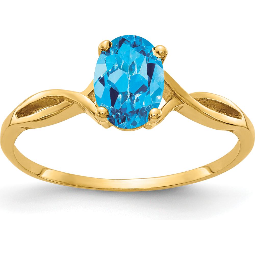 14K Yellow Gold Oval Swiss Blue Topaz Ring - 1.00 Carat Total Weight by Monteluci Fine Jewelry