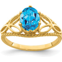 14K Yellow Gold Oval Swiss Blue Topaz Ring - 1.35 Carat Gemstone by Monteluci Fine Jewelry