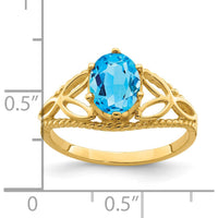14K Yellow Gold Oval Swiss Blue Topaz Ring - 1.35 Carat Gemstone by Monteluci Fine Jewelry