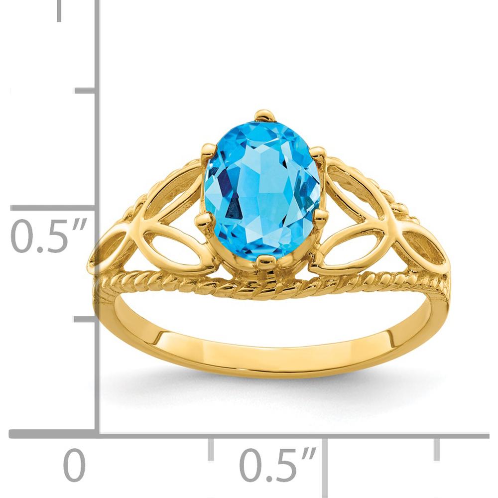 14K Yellow Gold Oval Swiss Blue Topaz Ring - 1.35 Carat Gemstone by Monteluci Fine Jewelry