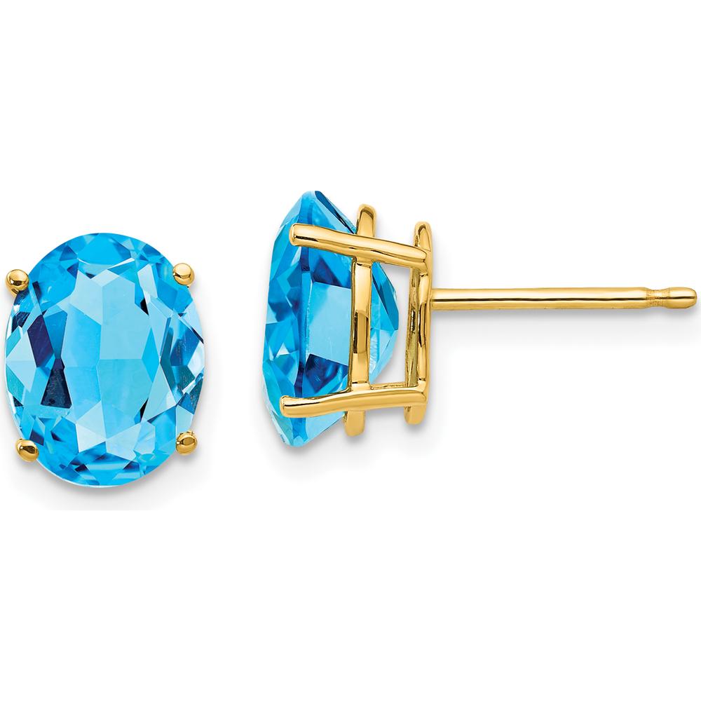 14K Yellow Gold Oval Swiss Blue Topaz Stud Earrings - 2.30 Carat Total Gem Weight by Monteluci Fine Jewelry