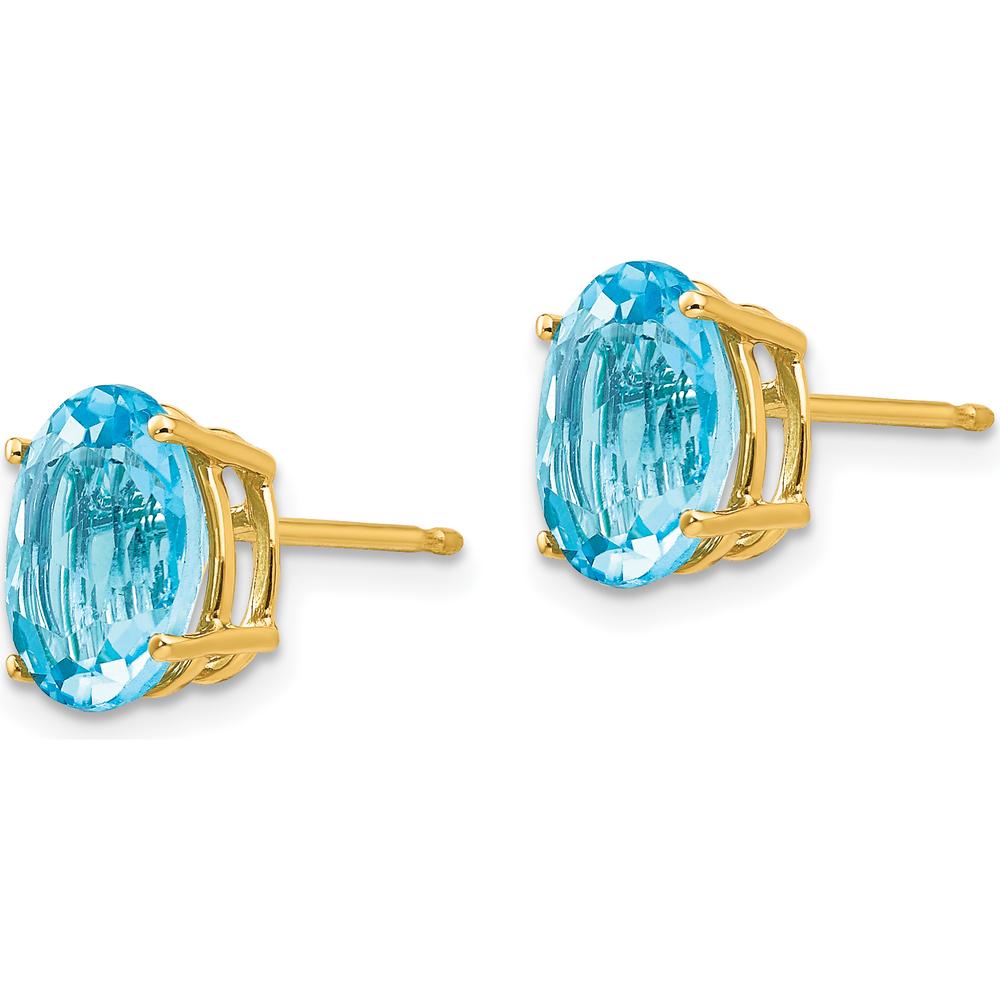 14K Yellow Gold Oval Swiss Blue Topaz Stud Earrings - 2.30 Carat Total Gem Weight by Monteluci Fine Jewelry