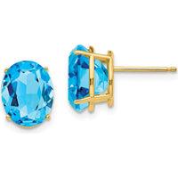 14K Yellow Gold Oval Swiss Blue Topaz Stud Earrings - 3.25 Carat Total Blue Topaz Weight by Monteluci Fine Jewelry