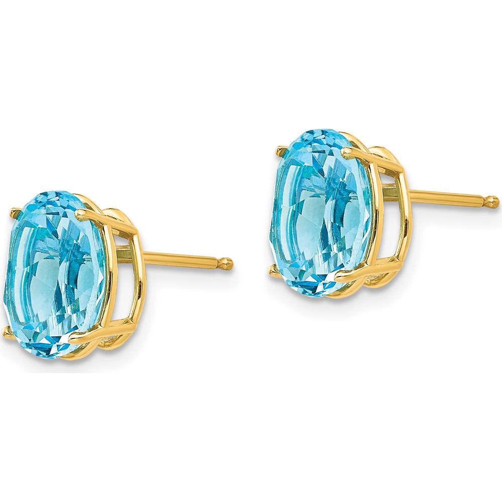 14K Yellow Gold Oval Swiss Blue Topaz Stud Earrings - 3.25 Carat Total Blue Topaz Weight by Monteluci Fine Jewelry