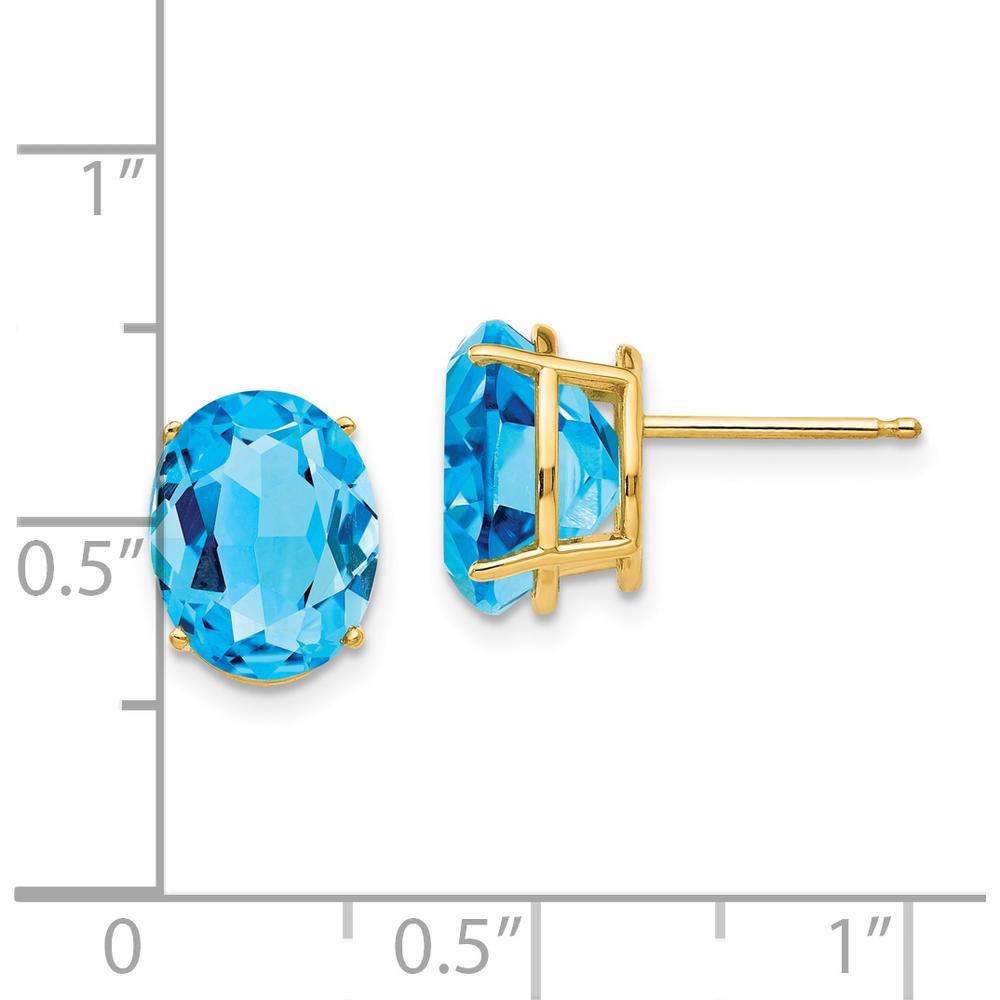 14K Yellow Gold Oval Swiss Blue Topaz Stud Earrings - 3.25 Carat Total Blue Topaz Weight by Monteluci Fine Jewelry