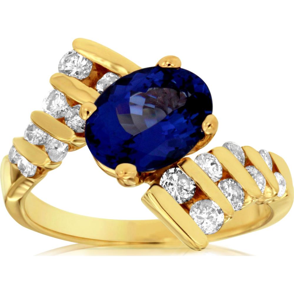 14K Yellow Gold Oval Tanzanite and Diamond Ring with 2.00 Carat Tanzanite Center Stone and 0.65 Carat Total Diamond Weight - Royal Jewelry