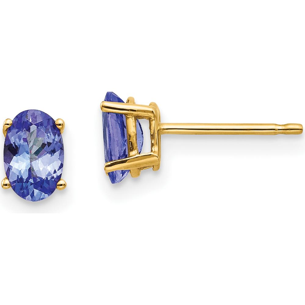 14K Yellow Gold Oval Tanzanite Stud Earrings - 0.500 Carat Total Gem Weight by Monteluci Fine Jewelry