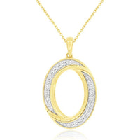 14K Yellow Gold Oval Two-Tone Pendant Necklace with Channel-Set Round Diamonds - 0.50 Carat Total Diamond Weight - Royal Jewelry