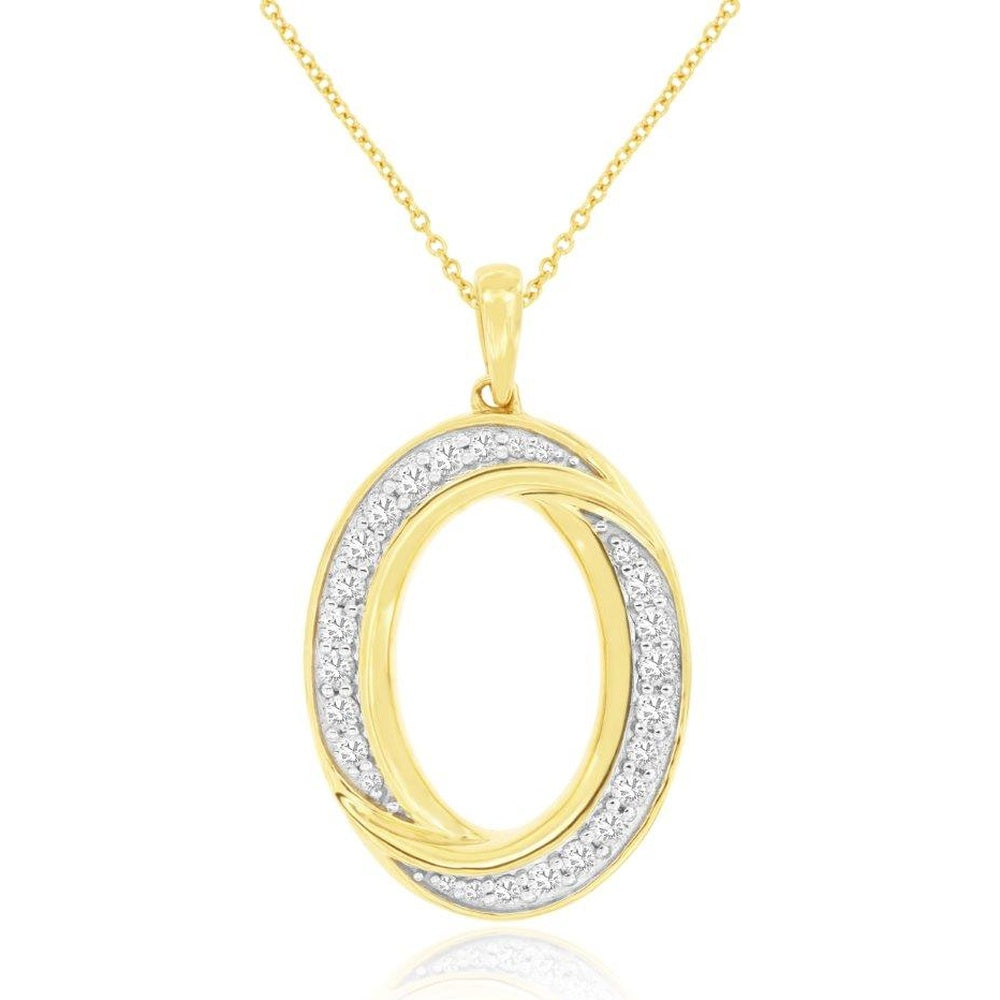 14K Yellow Gold Oval Two-Tone Pendant Necklace with Channel-Set Round Diamonds - 0.50 Carat Total Diamond Weight - Royal Jewelry