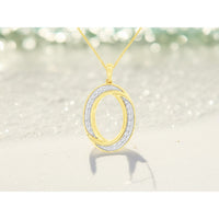 14K Yellow Gold Oval Two-Tone Pendant Necklace with Channel-Set Round Diamonds - 0.50 Carat Total Diamond Weight - Royal Jewelry