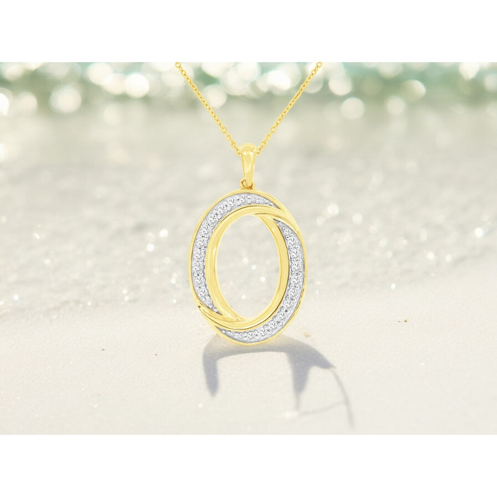 14K Yellow Gold Oval Two-Tone Pendant Necklace with Channel-Set Round Diamonds - 0.50 Carat Total Diamond Weight - Royal Jewelry
