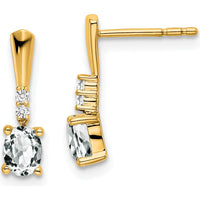 14K Yellow Gold Oval White Topaz and Diamond Dangle Earrings - 0.50 Carat Total Gem Weight by Oro Pregiato